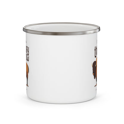 Do Not Pet the Fluffy Cow Enamel Mug